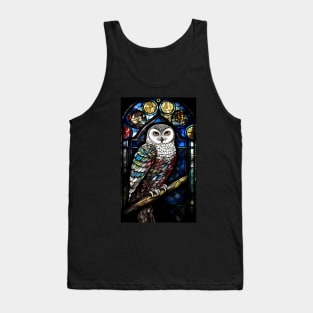 Stained Glass Style Majestic Owl Sitting Tank Top